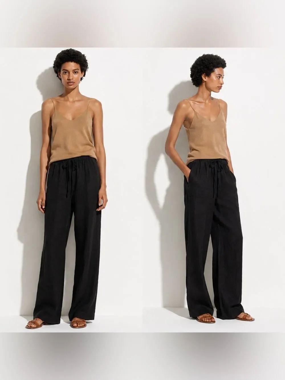 NEW VINCE Hemp drawstring wide leg trousers